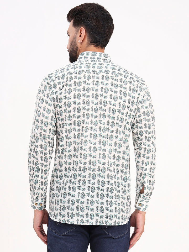 MILLENNIAL MEN White Floral Printed Full Sleeves Shirt