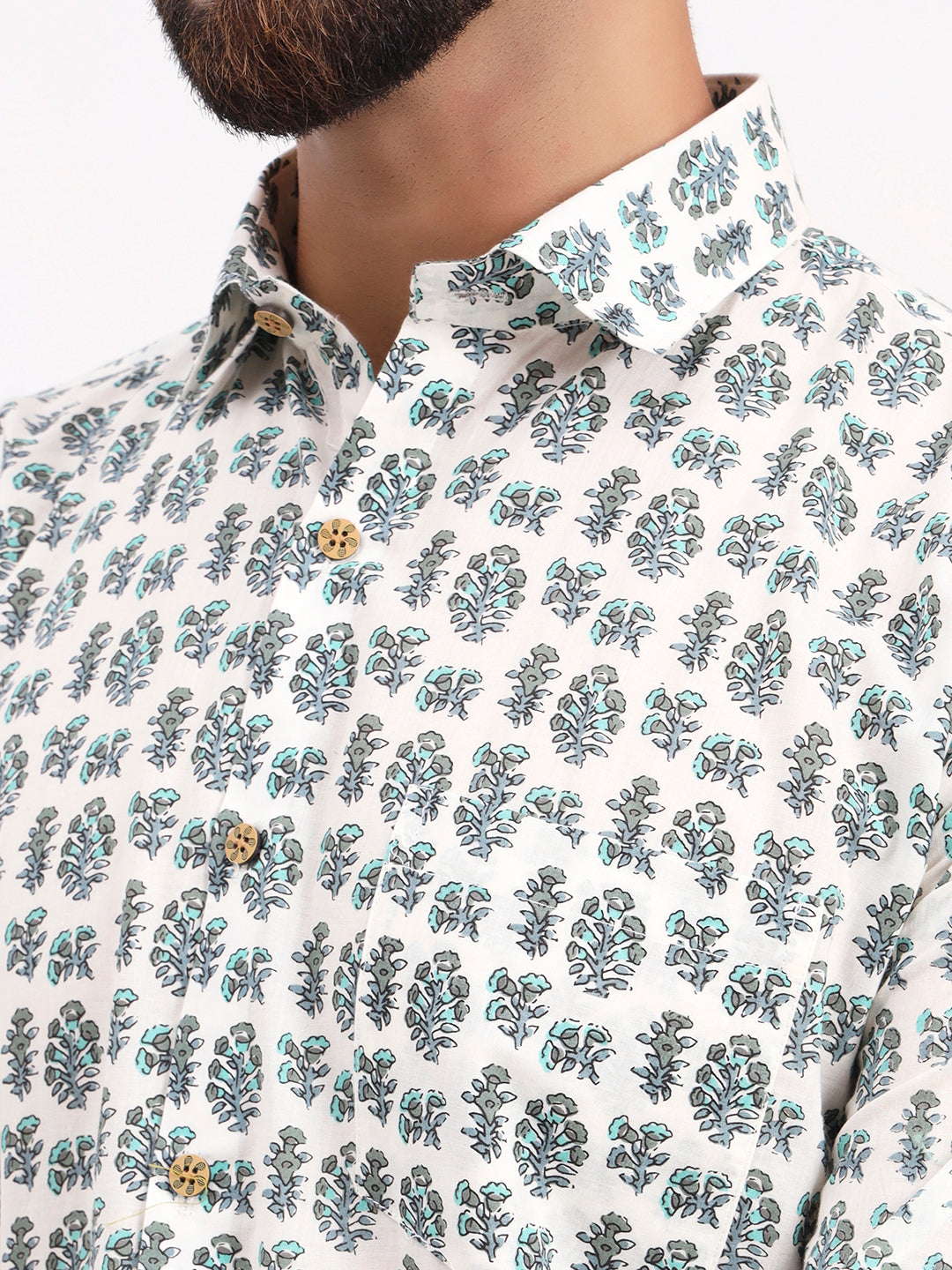 MILLENNIAL MEN White Floral Printed Full Sleeves Shirt