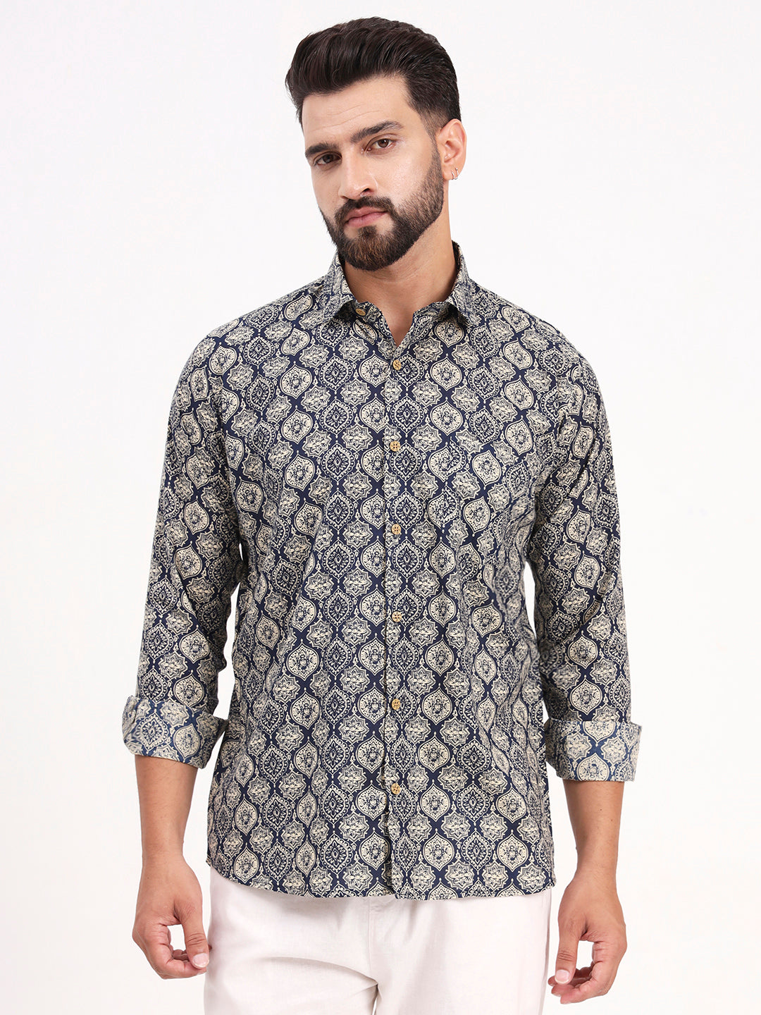 MILLENNIAL MEN Dark Blue Abstract Printed Full Sleeves Shirt