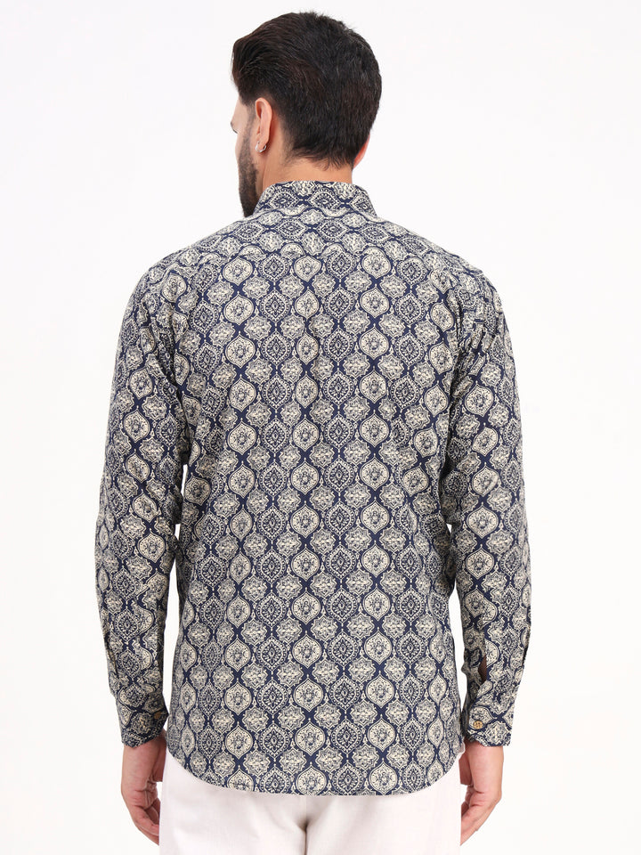 MILLENNIAL MEN Dark Blue Abstract Printed Full Sleeves Shirt