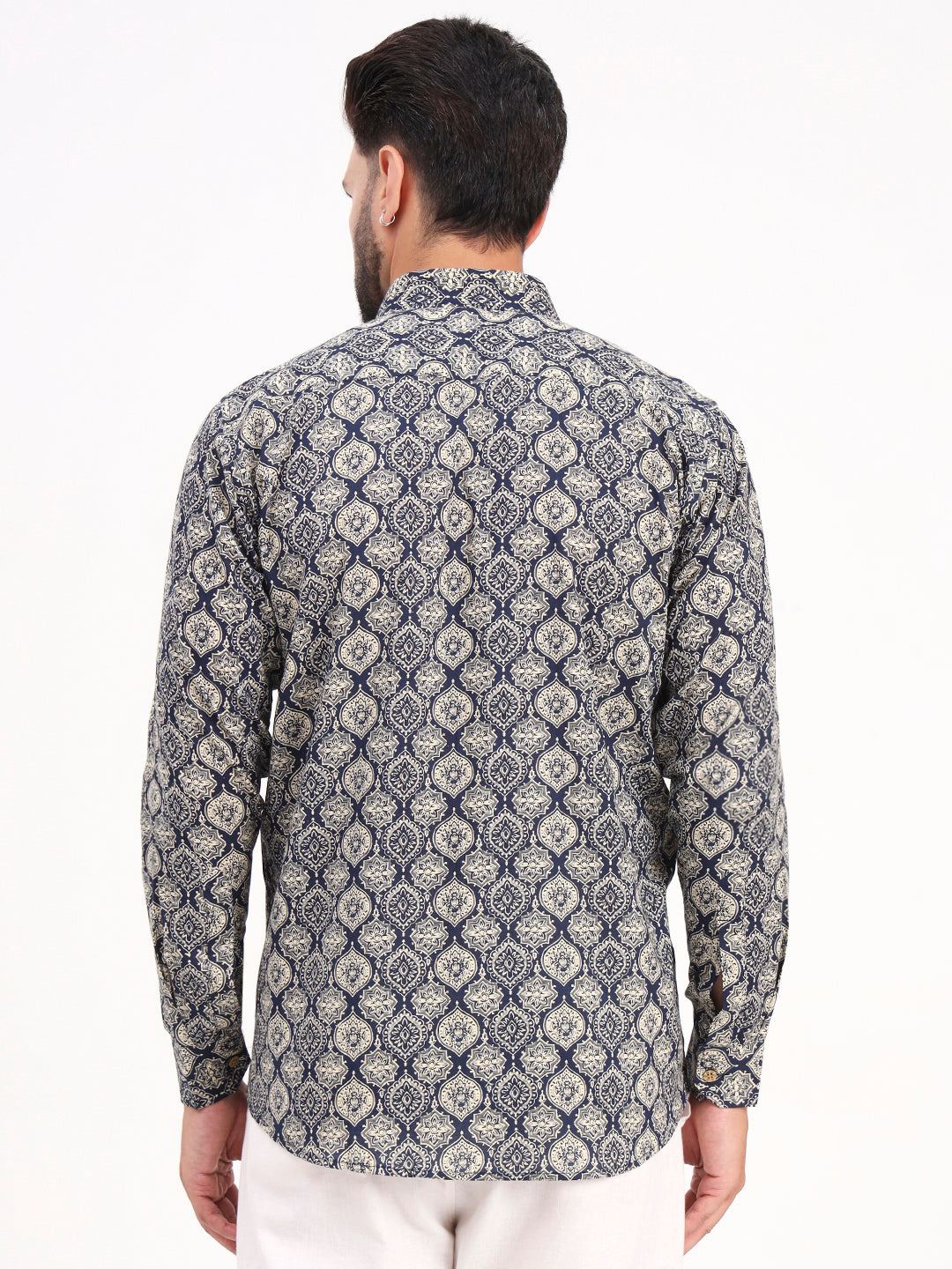 MILLENNIAL MEN Dark Blue Abstract Printed Full Sleeves Shirt