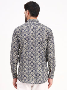 MILLENNIAL MEN Dark Blue Abstract Printed Full Sleeves Shirt
