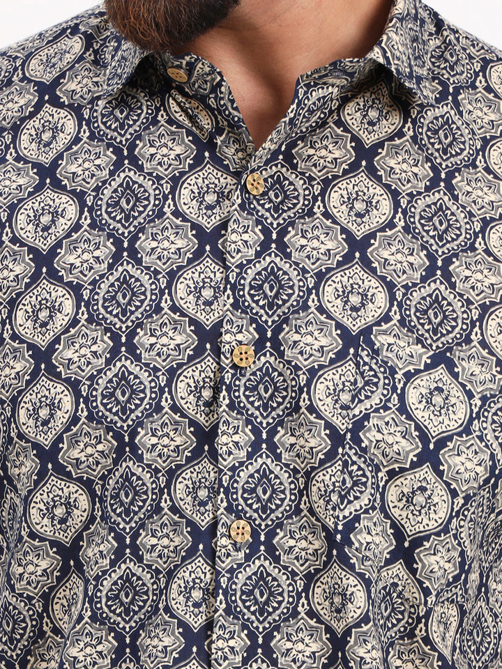 MILLENNIAL MEN Dark Blue Abstract Printed Full Sleeves Shirt