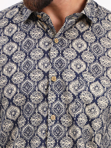 MILLENNIAL MEN Dark Blue Abstract Printed Full Sleeves Shirt