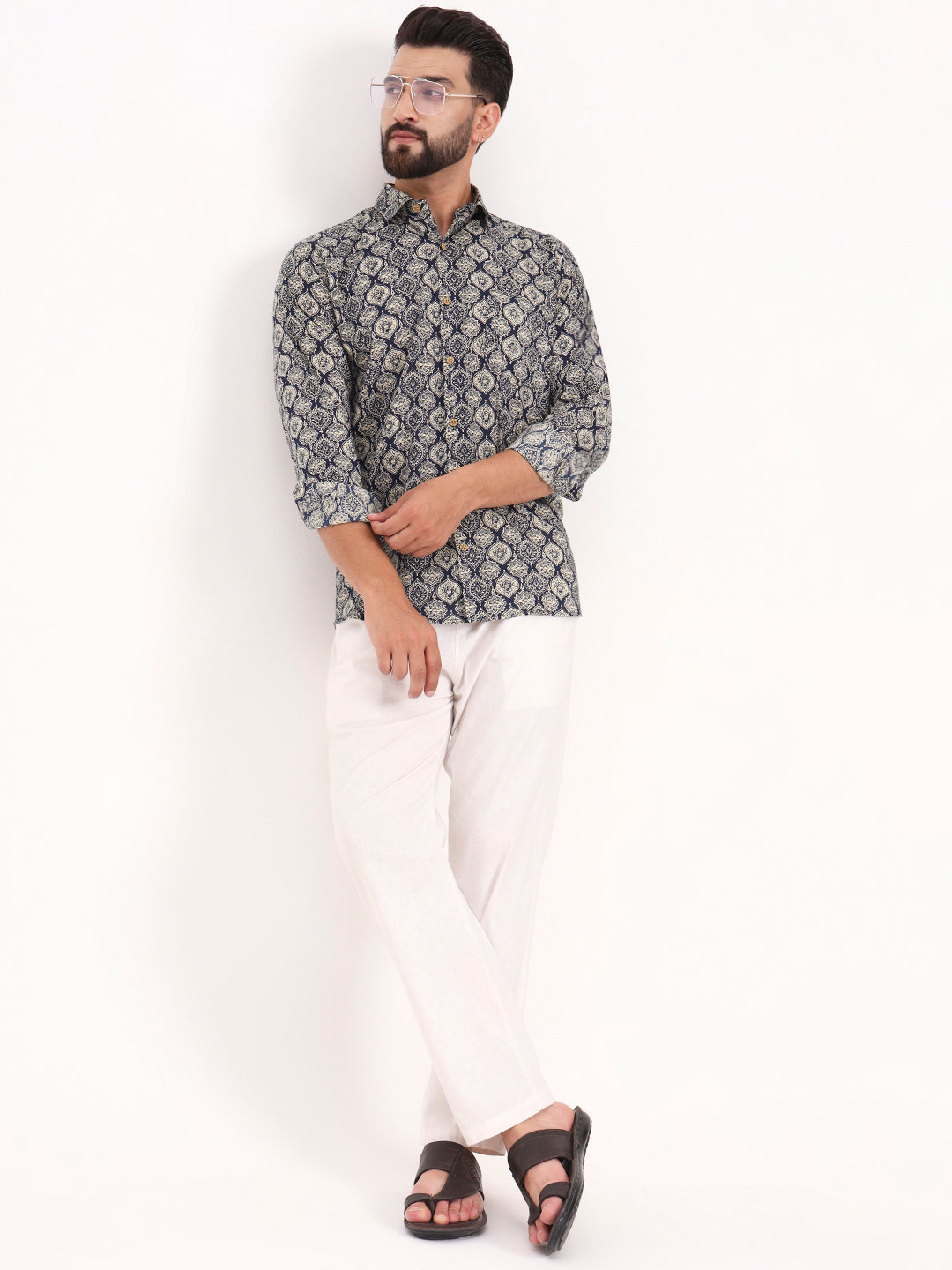 MILLENNIAL MEN Dark Blue Abstract Printed Full Sleeves Shirt