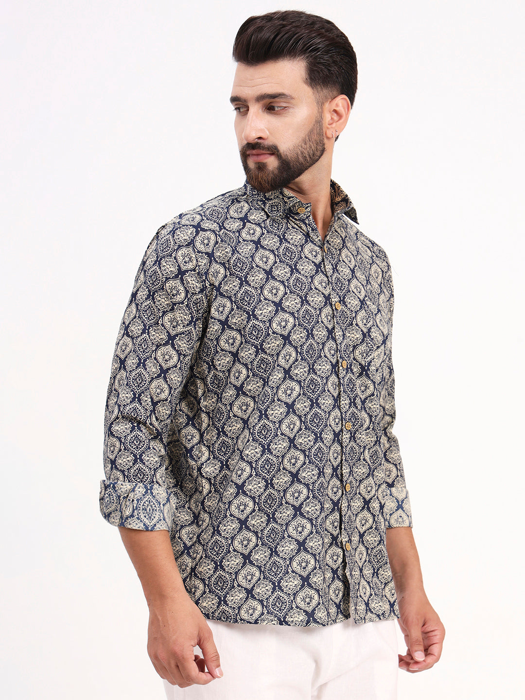 MILLENNIAL MEN Dark Blue Abstract Printed Full Sleeves Shirt