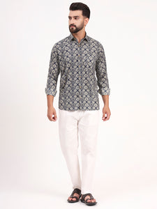 MILLENNIAL MEN Dark Blue Abstract Printed Full Sleeves Shirt