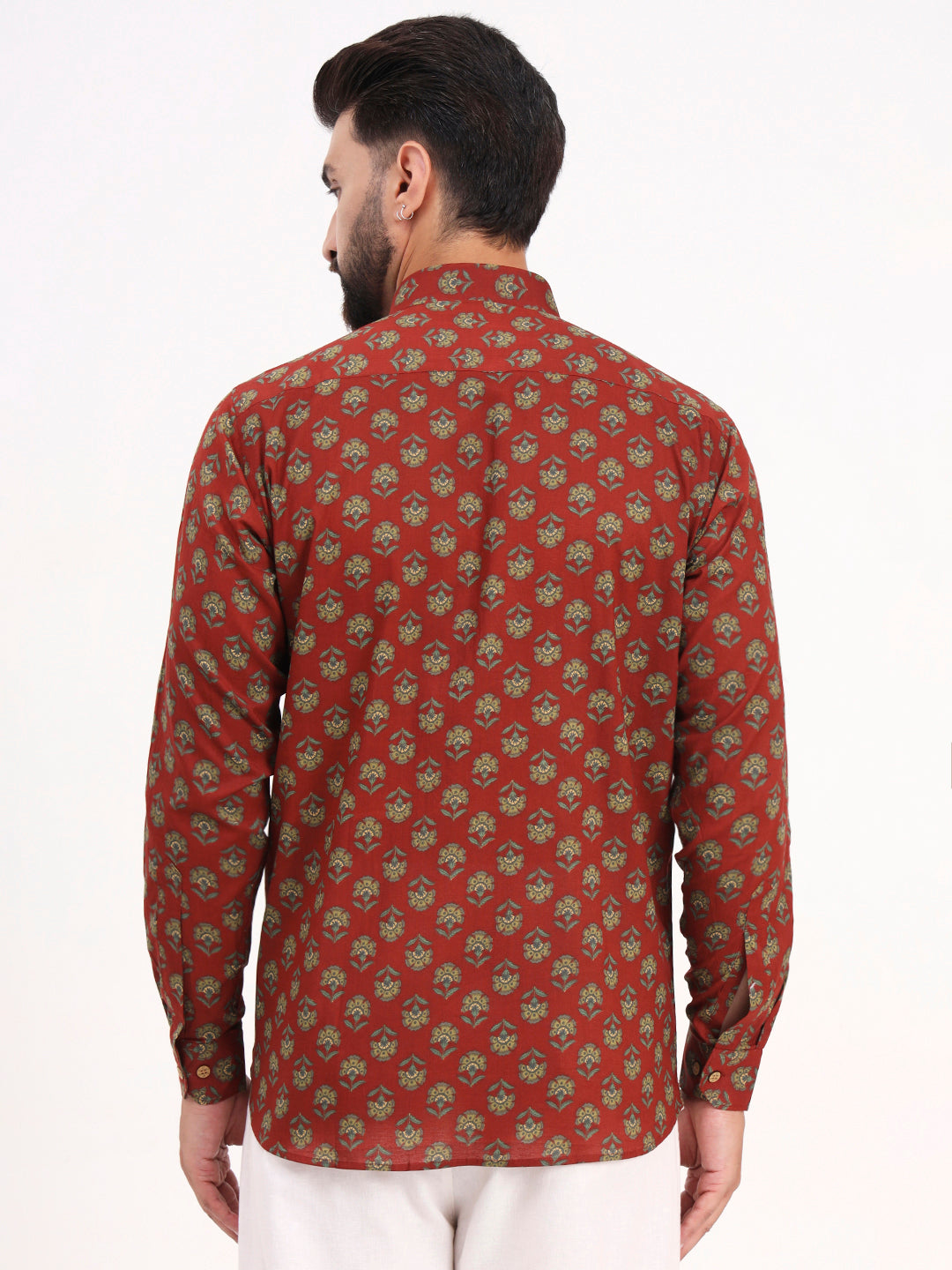 MILLENNIAL MEN Maroon Floral Printed Full Sleeves Shirt