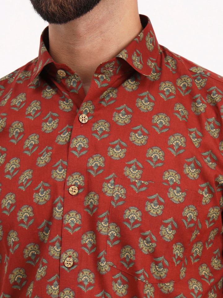 MILLENNIAL MEN Maroon Floral Printed Full Sleeves Shirt
