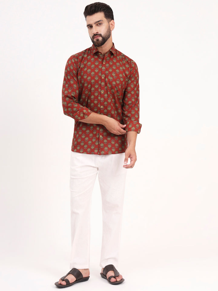 MILLENNIAL MEN Maroon Floral Printed Full Sleeves Shirt