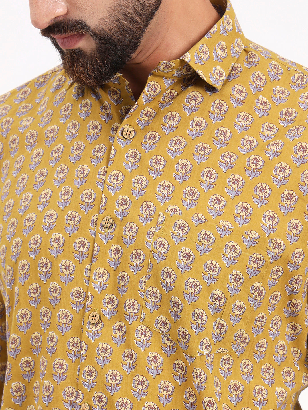 MILLENNIAL MEN Mustard Floral Printed Full Sleeves Shirt