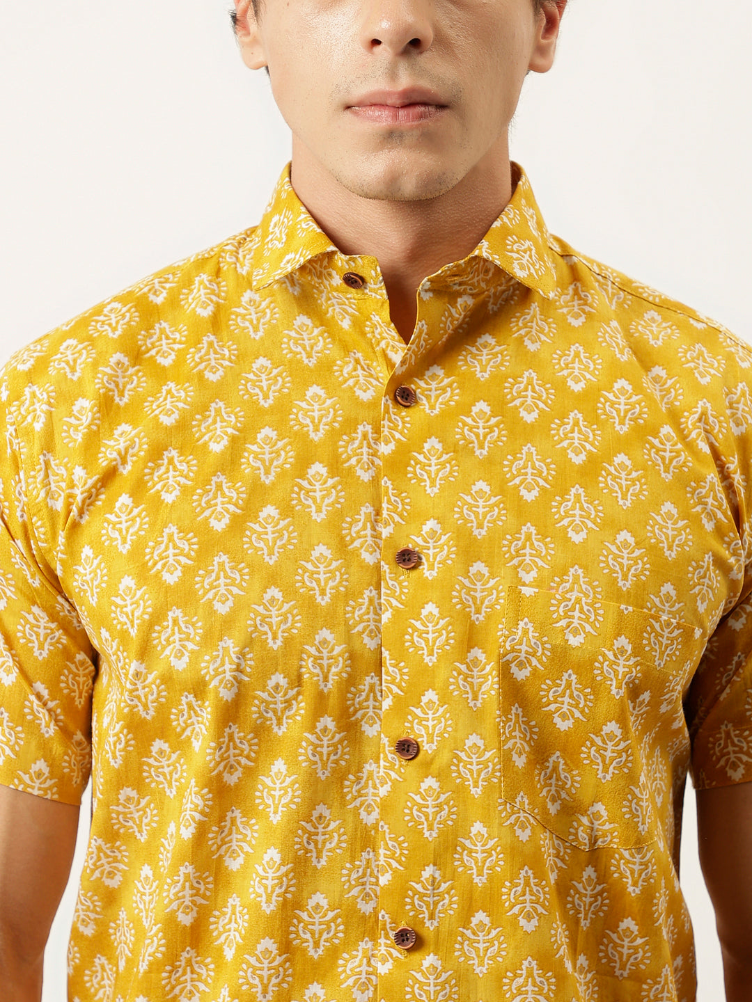 Millennial Men Mustard Printed Cotton Half Sleeve Shirts