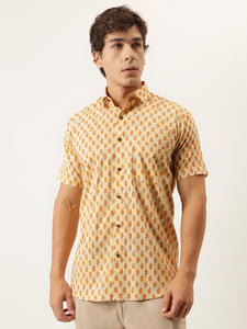 Millennial Men yellow Printed Cotton Half Sleeve Shirts