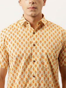Millennial Men yellow Printed Cotton Half Sleeve Shirts