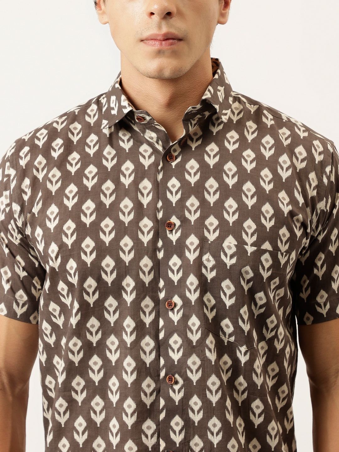 Millennial Men Brown Printed Cotton Half Sleeve Shirts