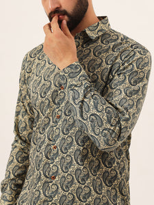 MILLENNIAL MEN Blue Paisley Print Pure Cotton Regular Fit Casual Half Sleeve