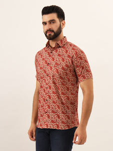 MILLENNIAL MEN Maroon Paisley Print Pure Cotton Regular Fit Casual Half Sleeve