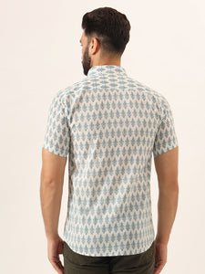 MILLENNIAL MEN Sky Blue Geometric Pure Cotton Regular Fit Casual Half Sleeve  for Men