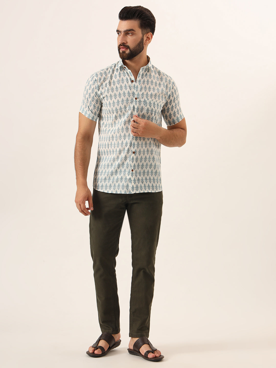 MILLENNIAL MEN Sky Blue Geometric Pure Cotton Regular Fit Casual Shirt for Men