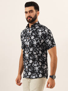 MILLENNIAL MEN Black Floral Print Pure Cotton Regular Fit Casual Shirt