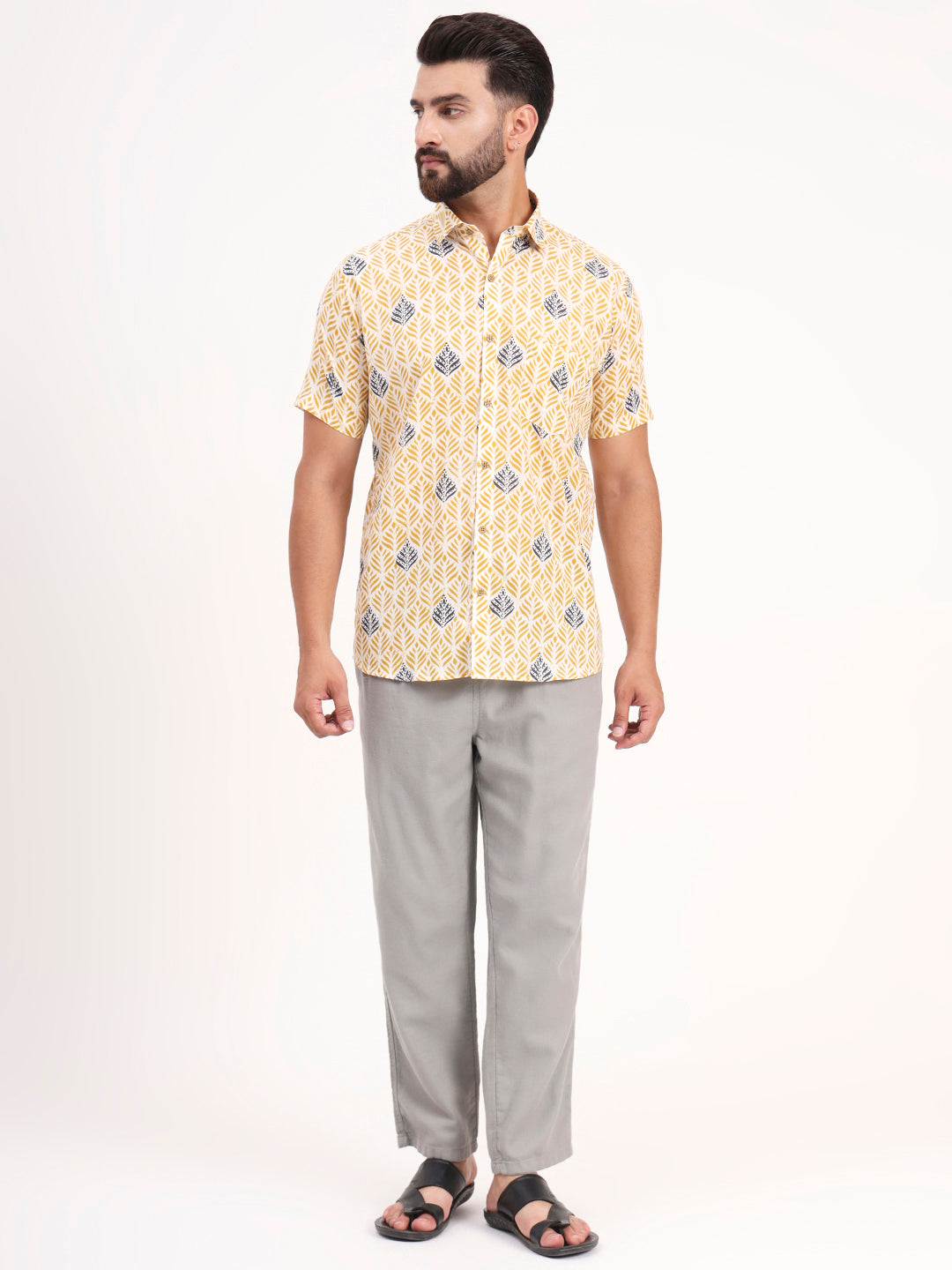 MILLENNIAL MEN Yellow Floral Printed Half Sleeves Shirt