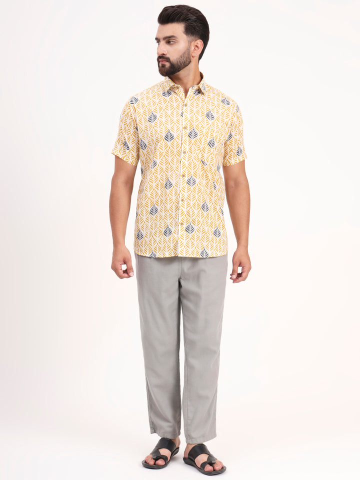 MILLENNIAL MEN Yellow Floral Printed Half Sleeves Shirt