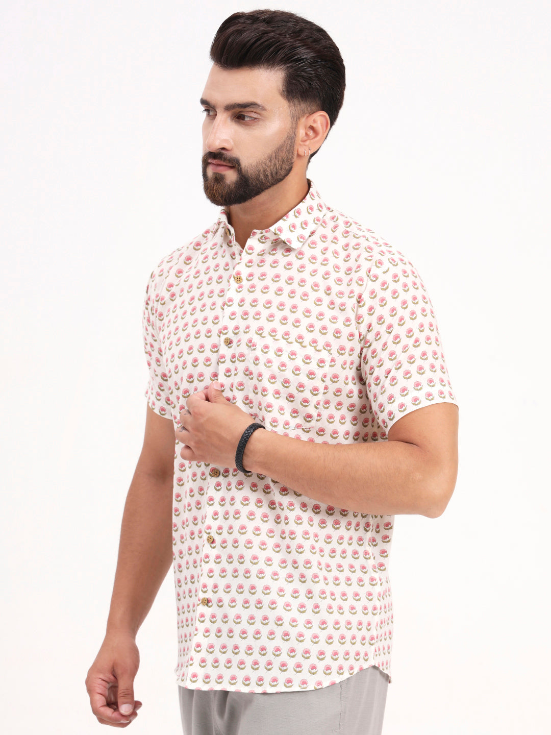 MILLENNIAL MEN White Floral Printed Half Sleeves Shirt