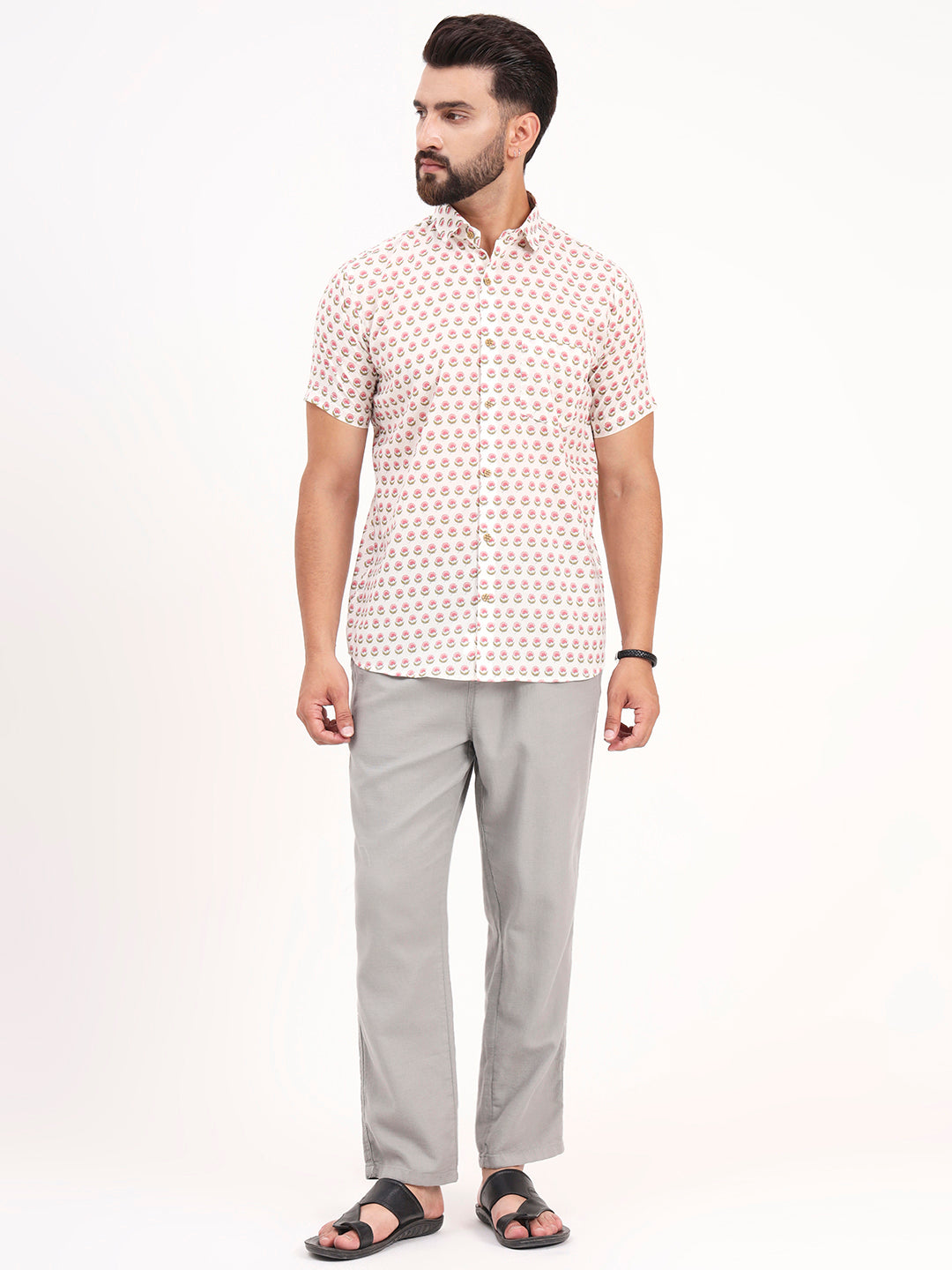 MILLENNIAL MEN White Floral Printed Half Sleeves Shirt