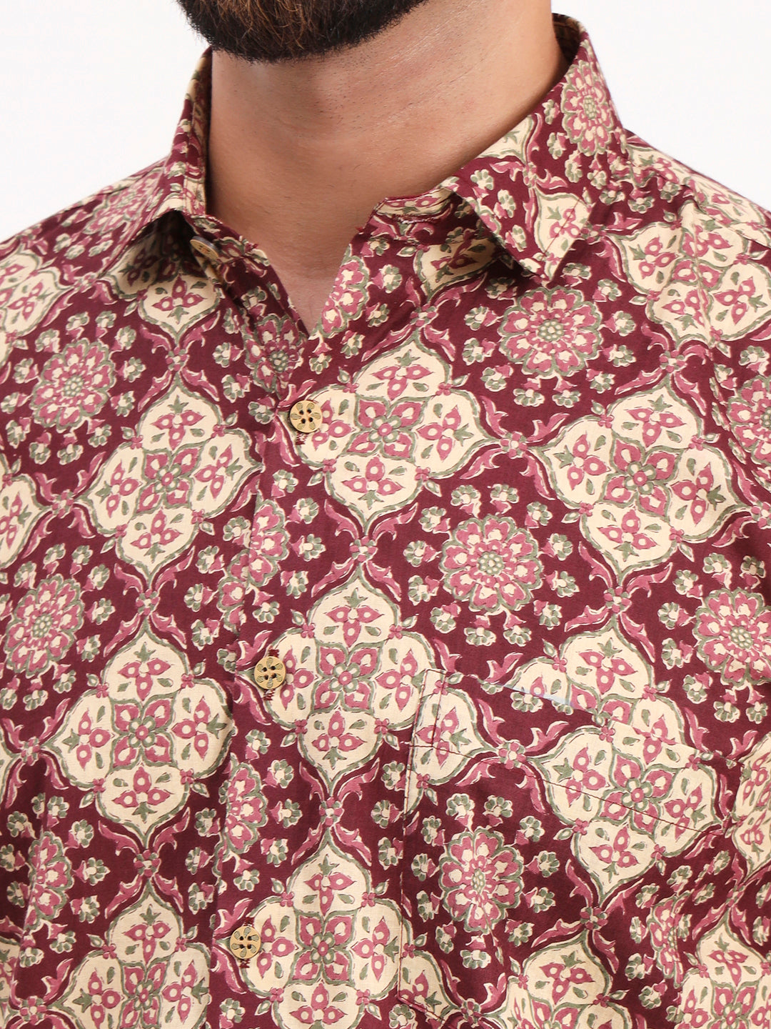 MILLENNIAL MEN Maroon Floral Printed Half Sleeves Shirt