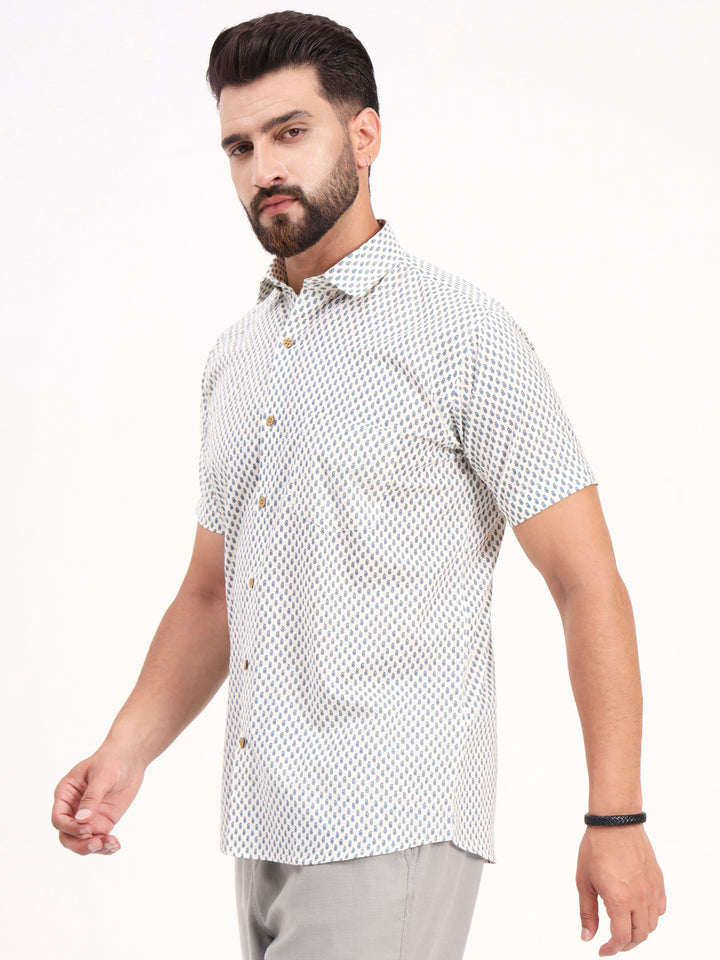MILLENNIAL MEN White Paisley Printed Half Sleeves Shirt