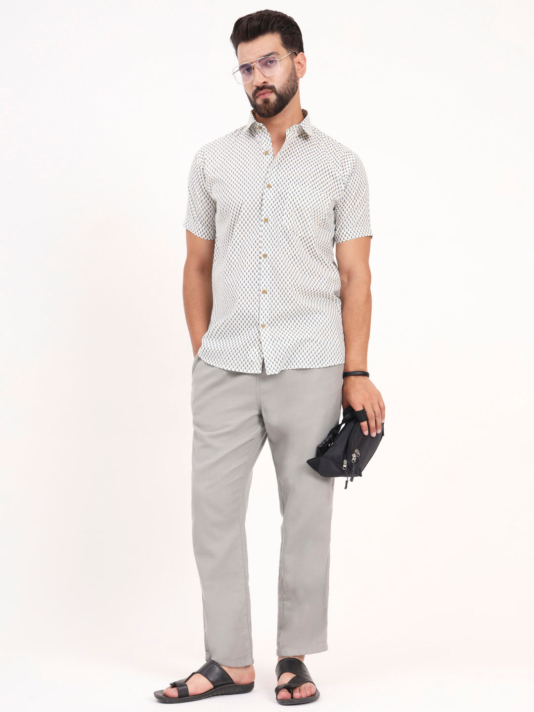 MILLENNIAL MEN White Paisley Printed Half Sleeves Shirt