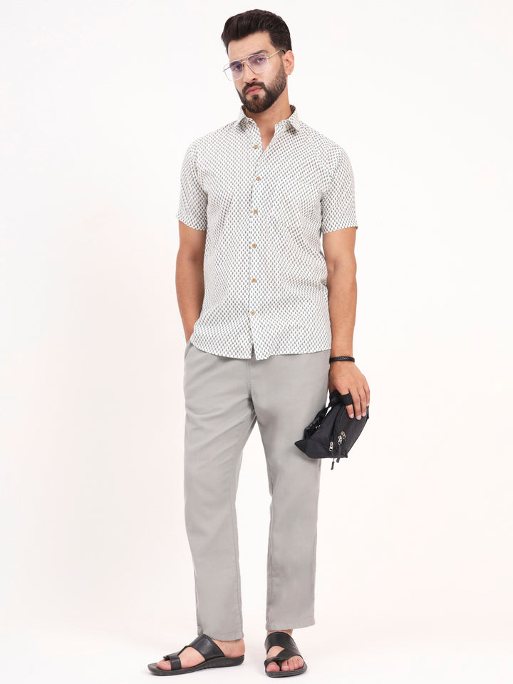 MILLENNIAL MEN White Paisley Printed Half Sleeves Shirt