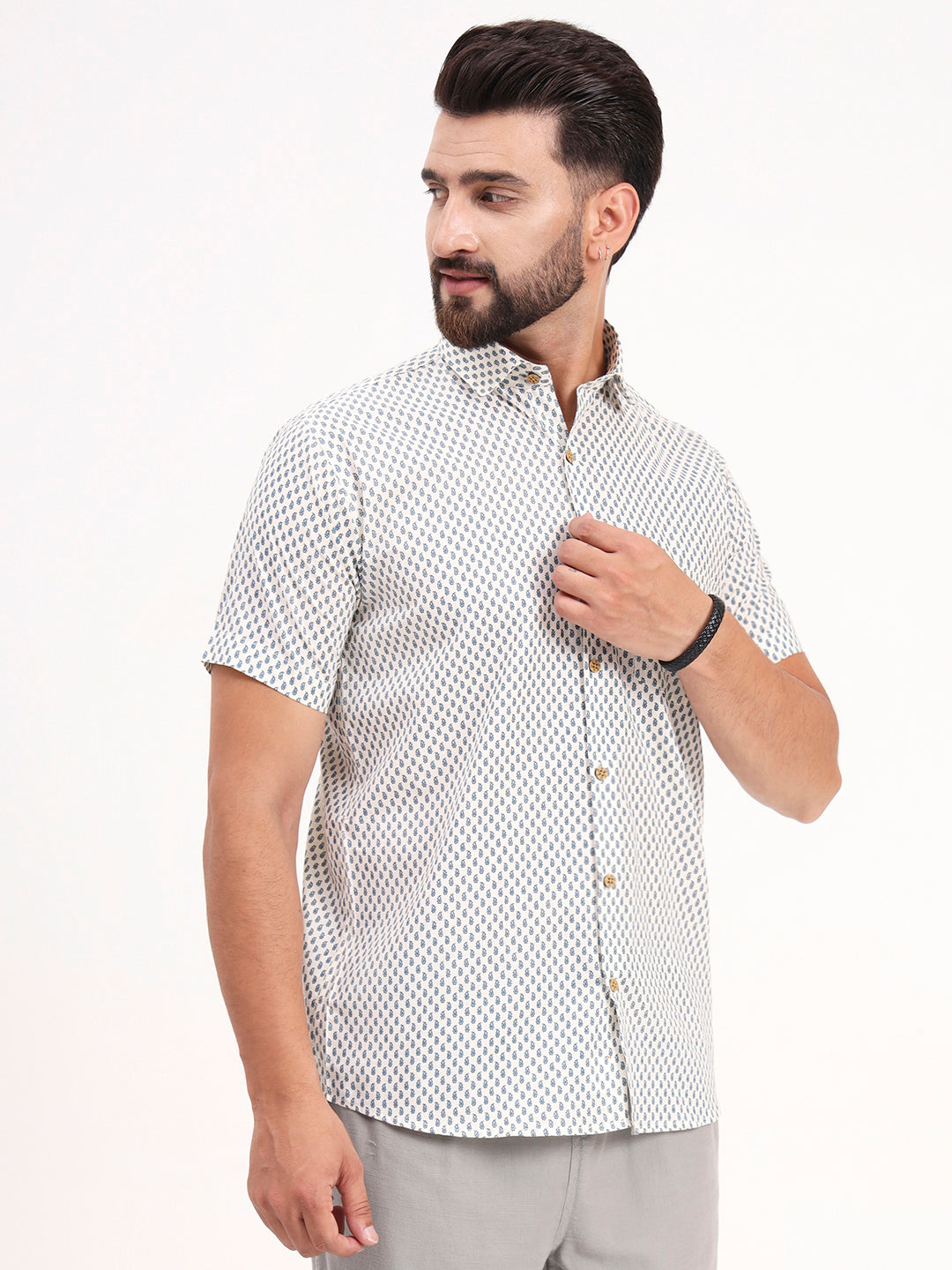 MILLENNIAL MEN White Paisley Printed Half Sleeves Shirt