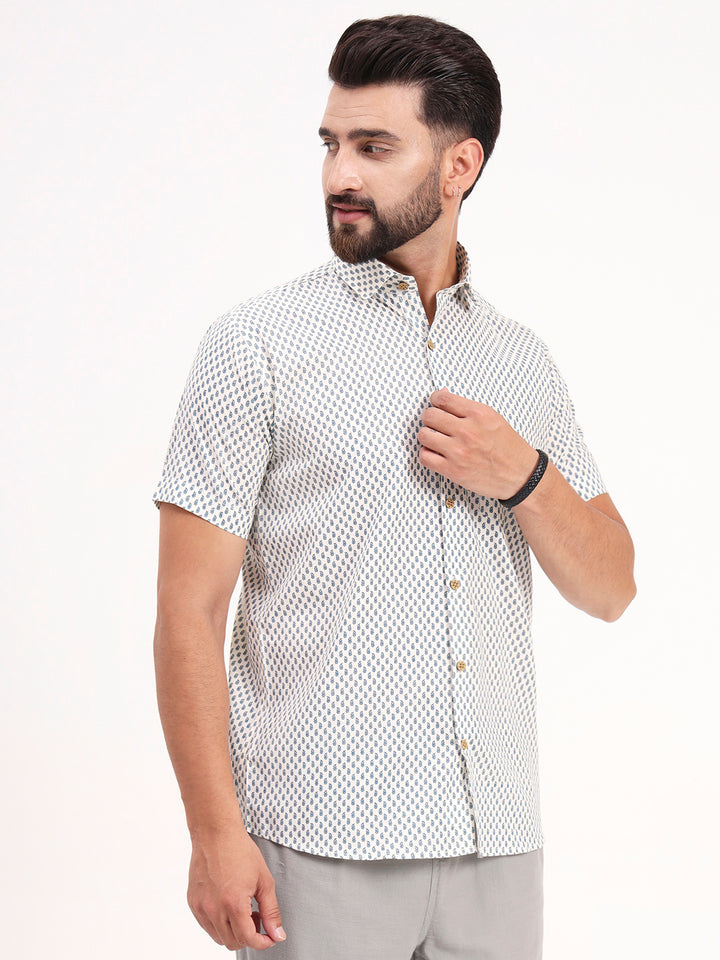 MILLENNIAL MEN White Paisley Printed Half Sleeves Shirt