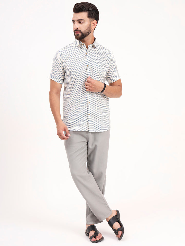 MILLENNIAL MEN White Paisley Printed Half Sleeves Shirt