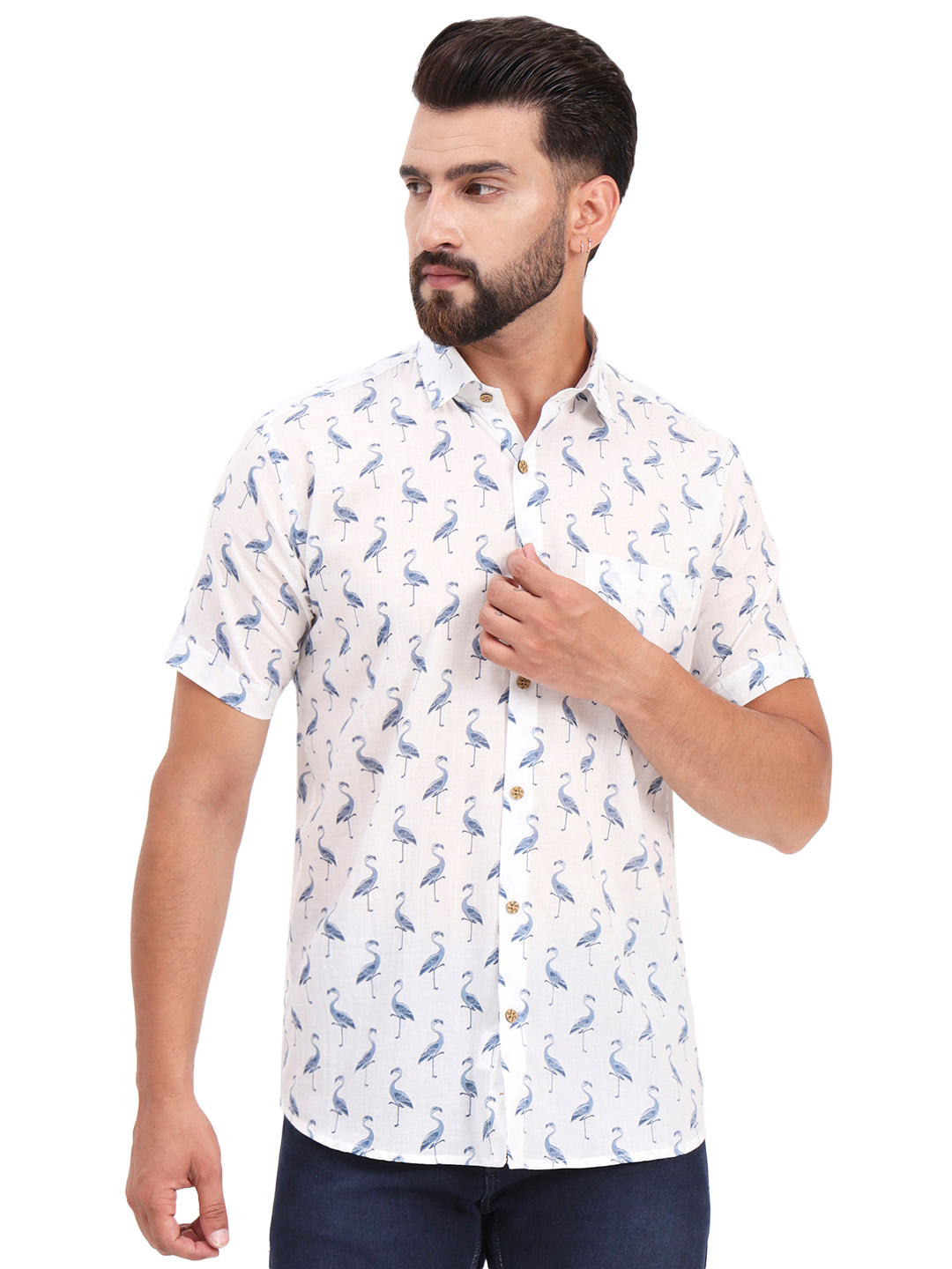 White Animal Printed Half Sleeves Shirt — view 1