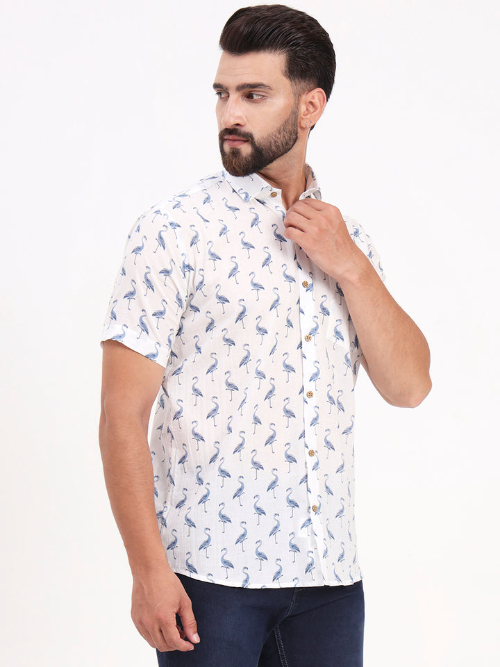 MILLENNIAL MEN White Animal Printed Half Sleeves Shirt