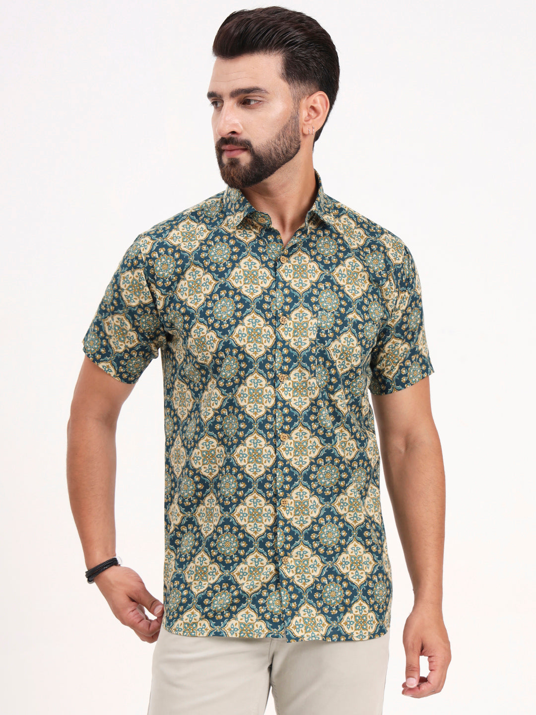 Green Floral Printed Half Sleeves Shirt — view 1