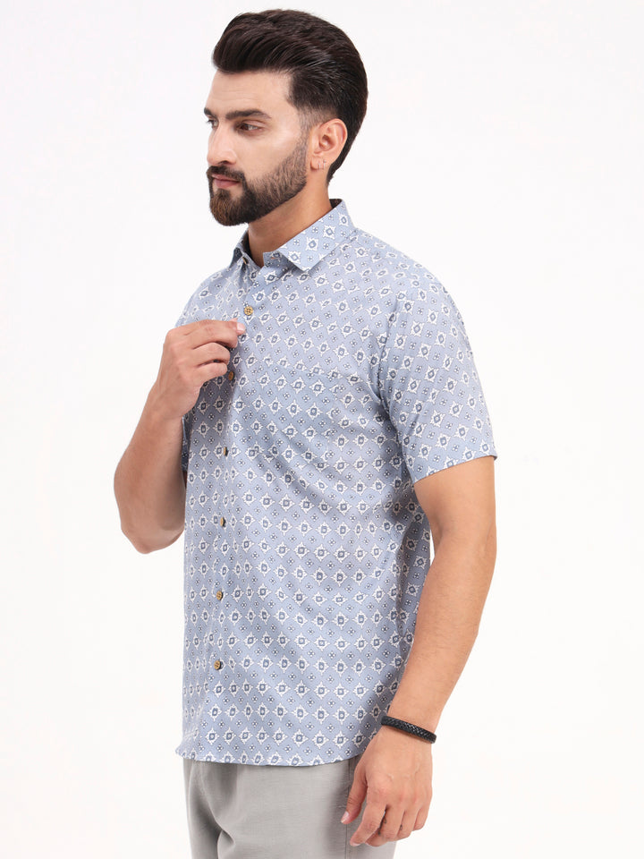 MILLENNIAL MEN Grey Abstract Printed Half Sleeves Shirt