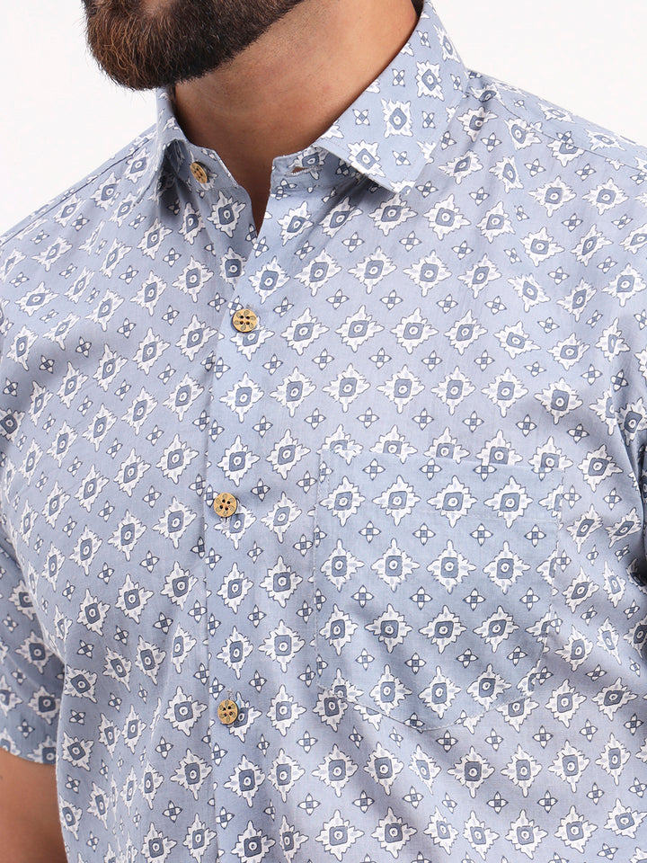 MILLENNIAL MEN Grey Abstract Printed Half Sleeves Shirt