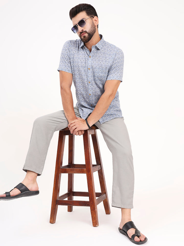 MILLENNIAL MEN Grey Abstract Printed Half Sleeves Shirt