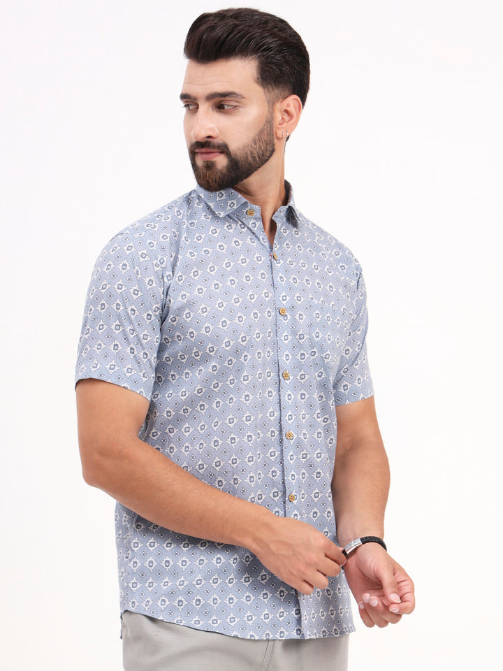 MILLENNIAL MEN Grey Abstract Printed Half Sleeves Shirt