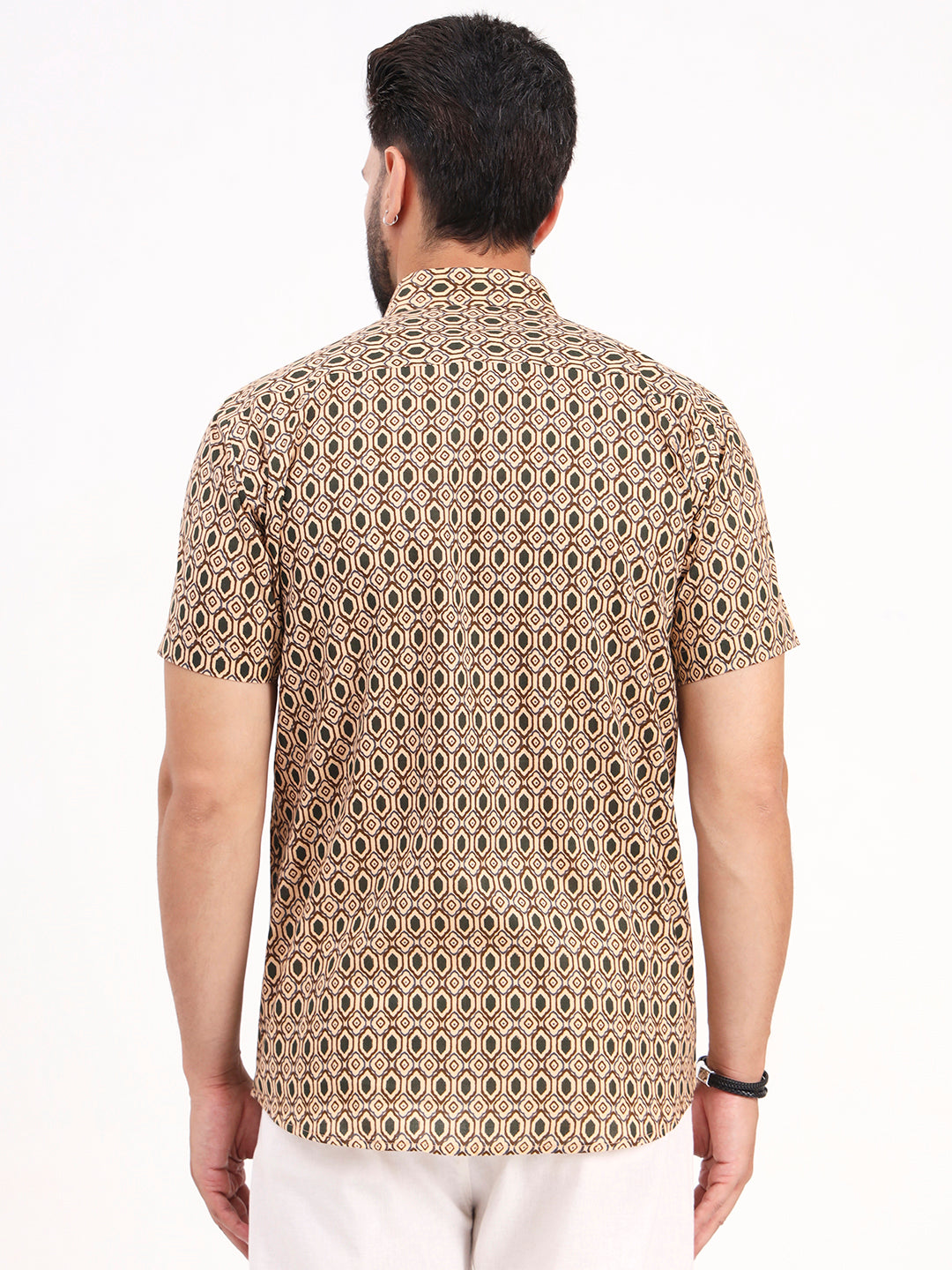 MILLENNIAL MEN Tan Beige Geometric Printed Half Sleeves Shirt