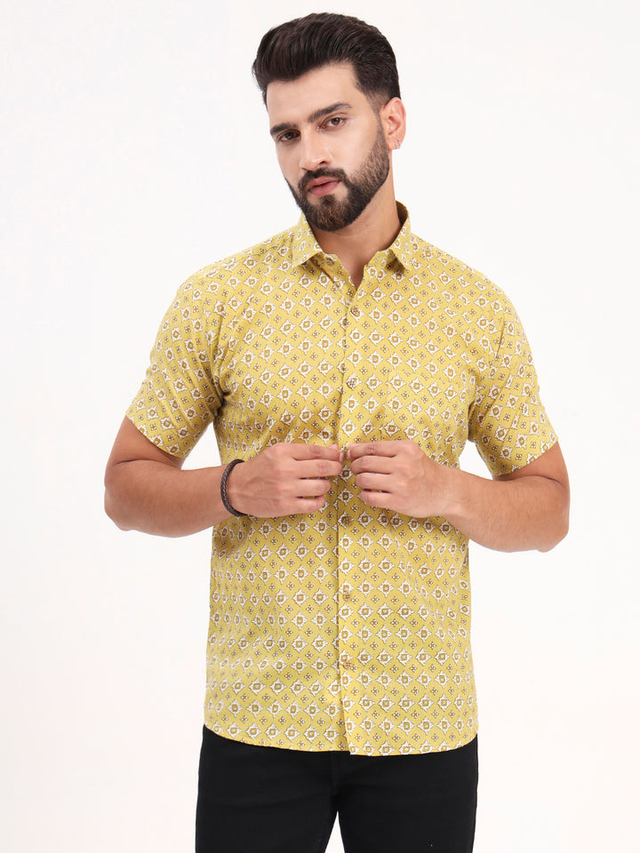 MILLENNIAL MEN Yellow Abstract Printed Half Sleeves Shirt