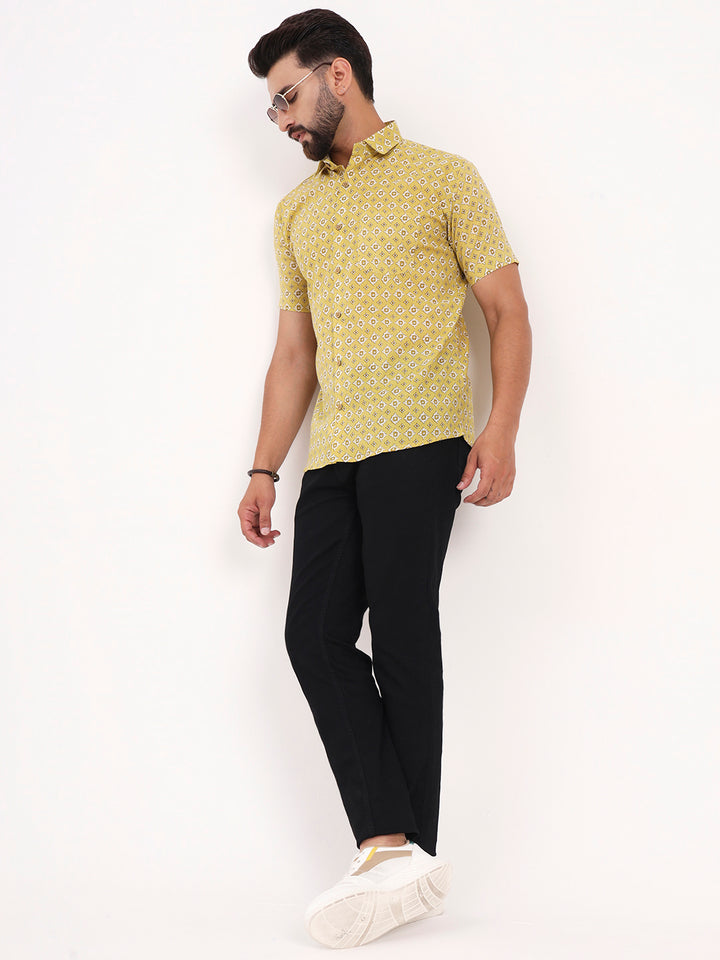MILLENNIAL MEN Yellow Abstract Printed Half Sleeves Shirt