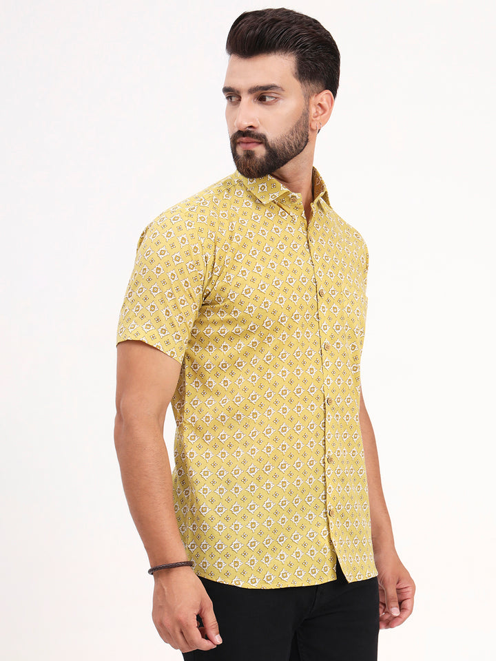MILLENNIAL MEN Yellow Abstract Printed Half Sleeves Shirt