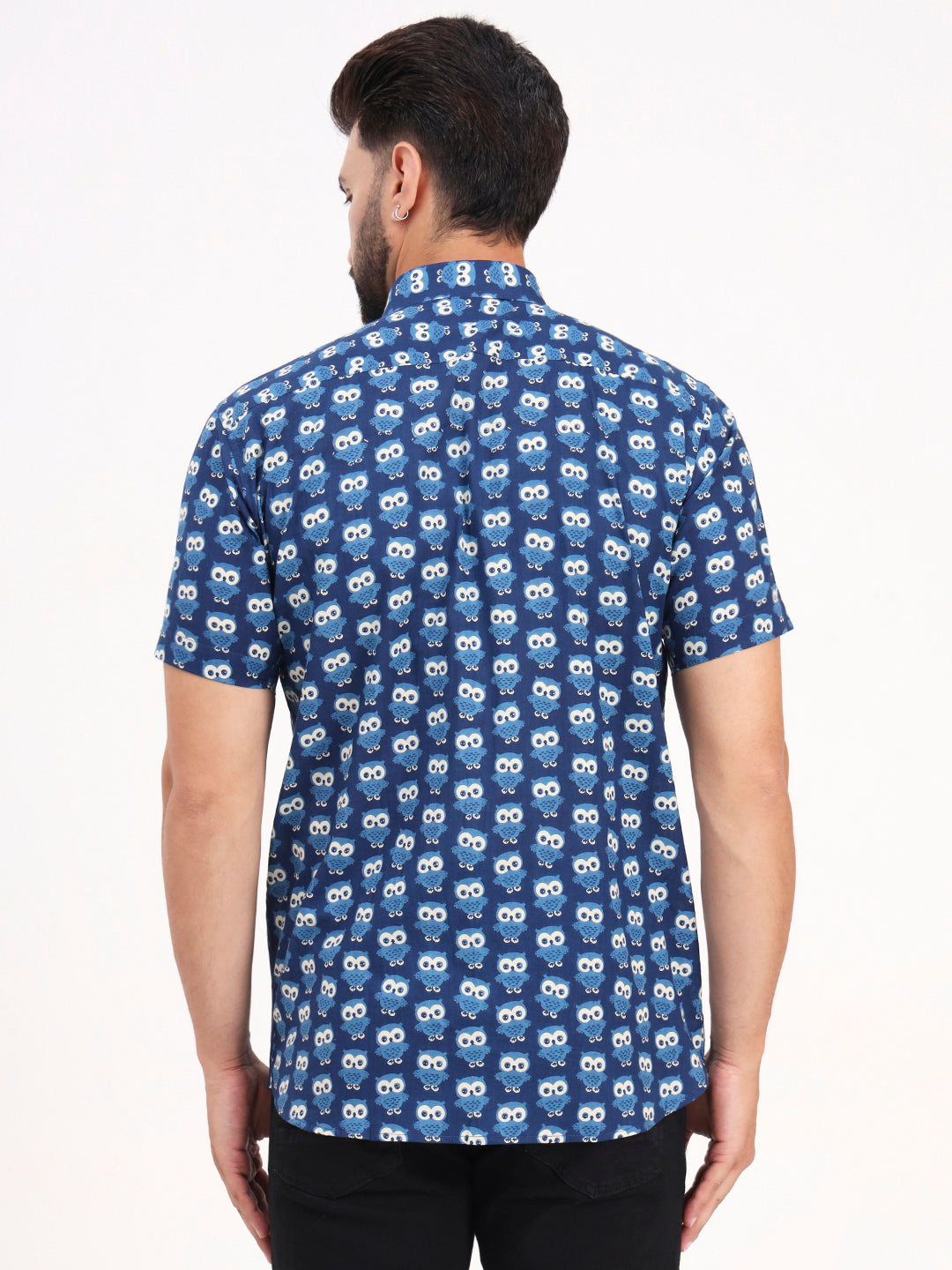MILLENNIAL MEN Indigo Blue Animal Printed Half Sleeves Shirt