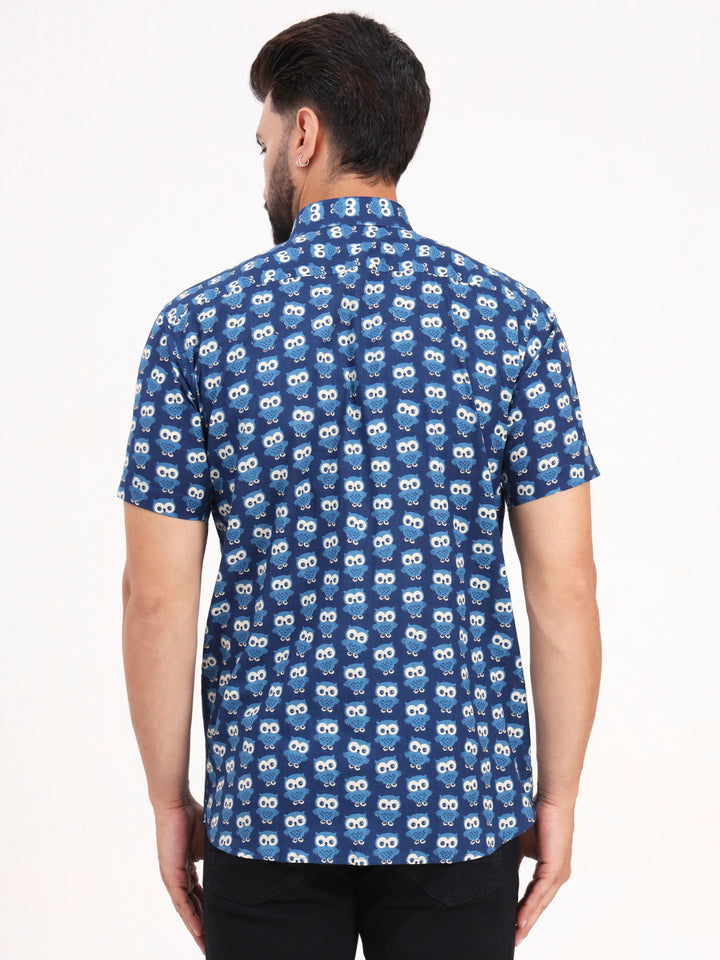 MILLENNIAL MEN Indigo Blue Animal Printed Half Sleeves Shirt