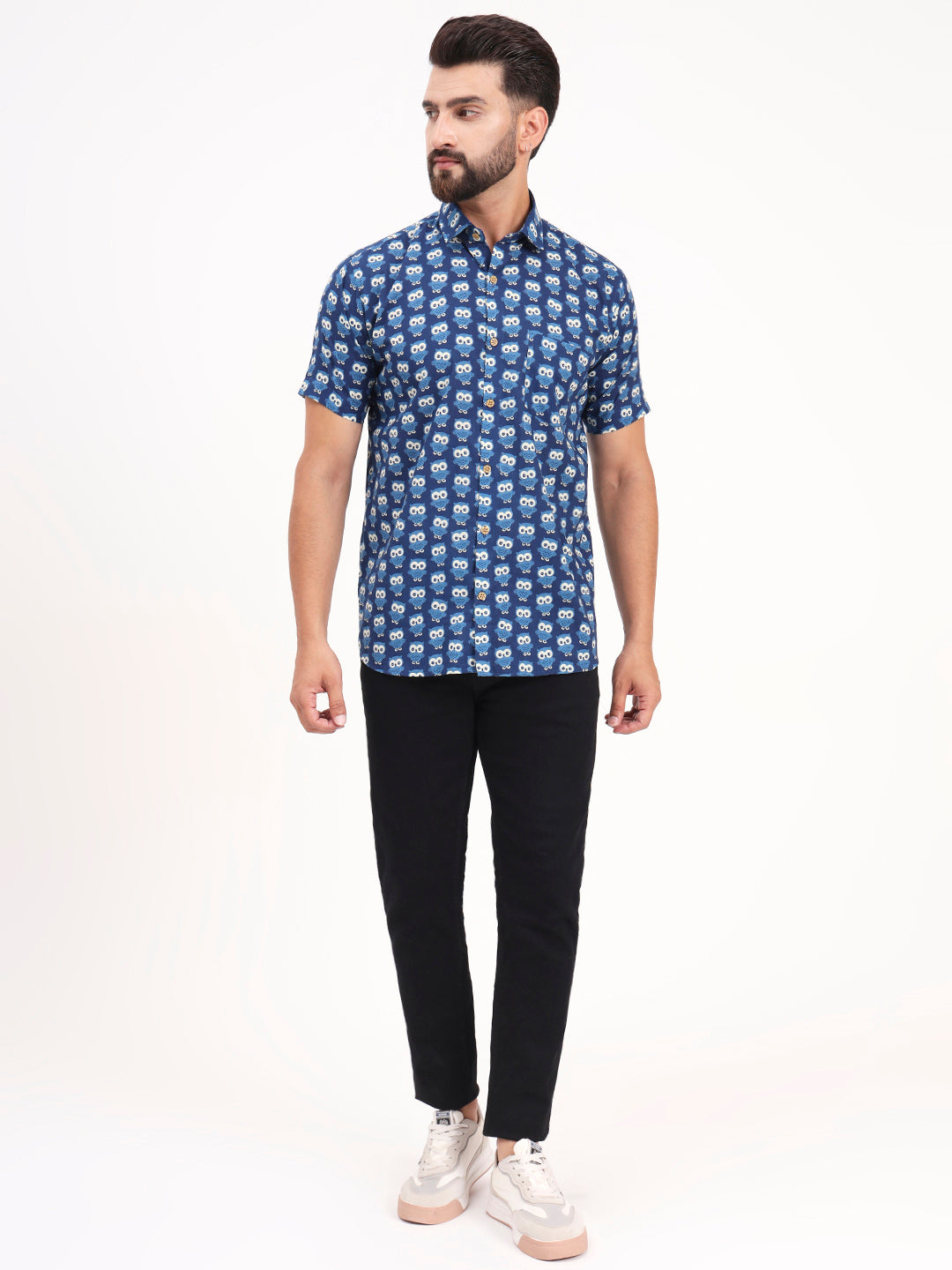 MILLENNIAL MEN Indigo Blue Animal Printed Half Sleeves Shirt