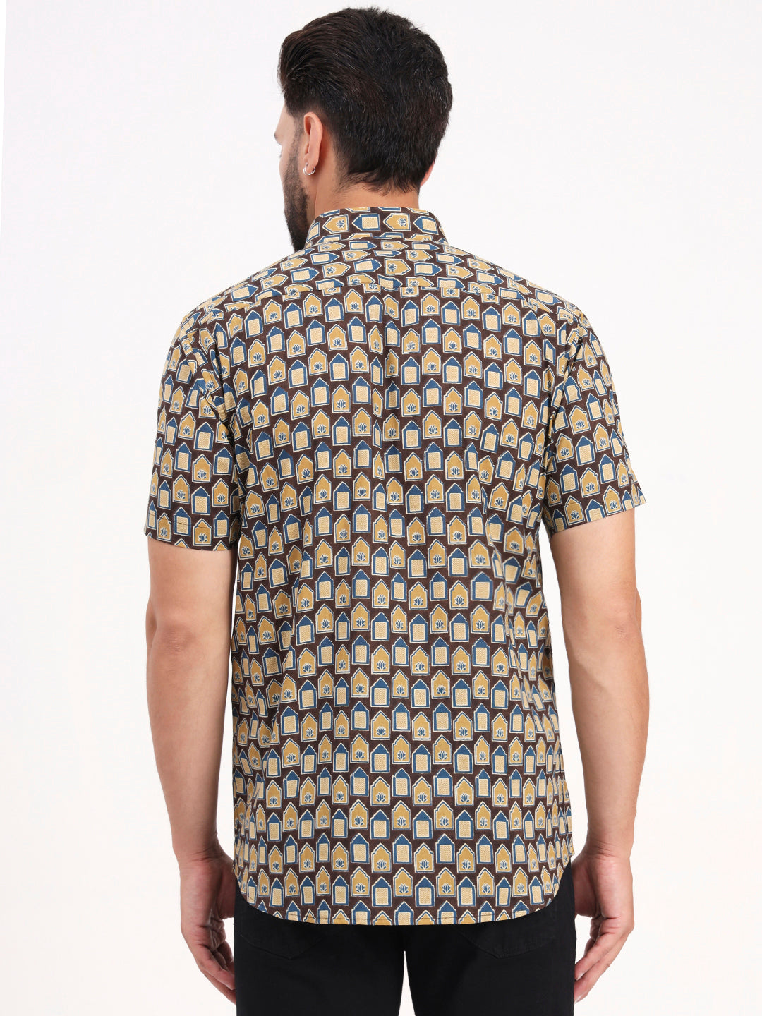 MILLENNIAL MEN Brown Abstract Printed Half Sleeves Shirt
